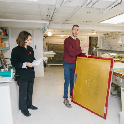 Helen and Oliver in the print studio