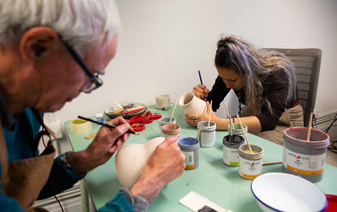 David Bassadone and Yangdzom at work in our ceramic studio.