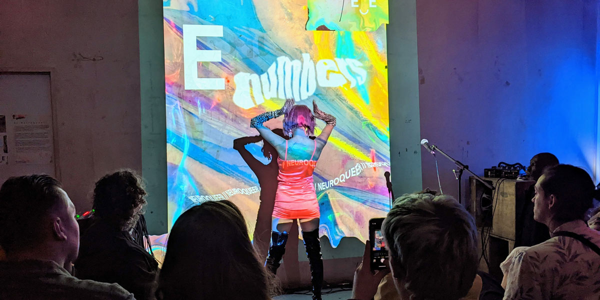 Drag artist Meshi performing at E Numbers